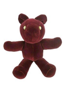 Vintage The Villager Teddy Bear Plush Gold Button Eyes Burgundy Stuffed Animal